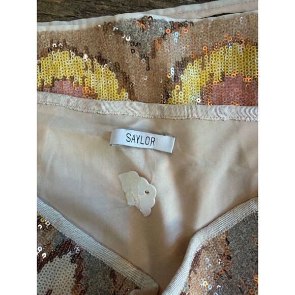 Saylor Sequin Chevron Mini Skirt Pink Nude Gray Womens Size Small - Picture 6 of 6